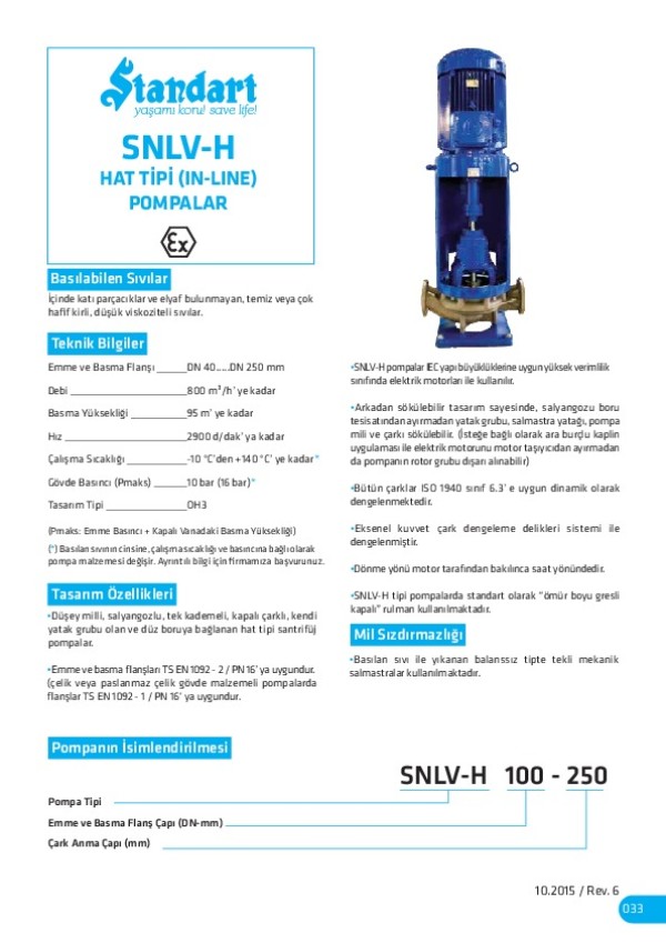 SNLV-H Hat Tipi (In-Line) Pompalar